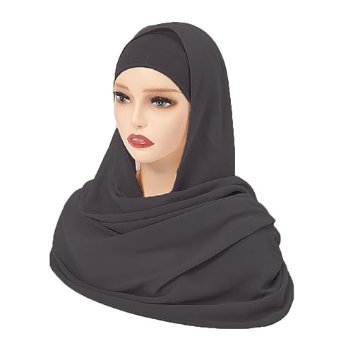 Yeieeo Instant Chiffon Hijab with Undercap (Tube or Bandage Cap), Breathable, no sweat buildup,Solid Chiffon Head Wraps - color: Dark Grey3