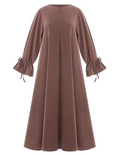 ODIZLI Women's Abaya Muslim Long Sleeve Tie Cuffs Prayer Dress Arabic Kaftan Dubai Turkey Islamic Dresses - color: Khaki, size: X-Large