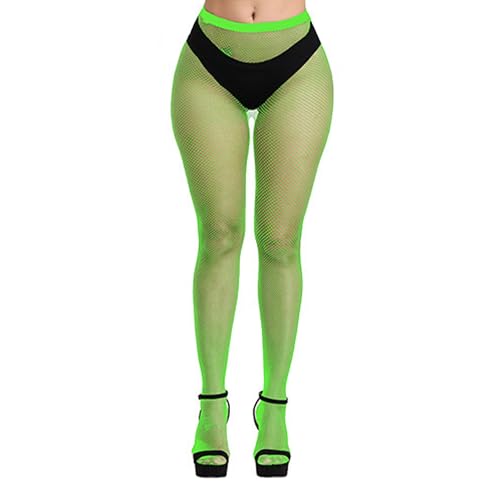 Bestjybt Womens Fishnet Tights High Waist Mesh Fish Net Stockings Pantyhose | Cool Pattern, Sexy, Perfect For Daily Use, Costume Halloween Cospaly, Versatile, Stretchy, Non-Itchy, Great Fit - color: Neon Green