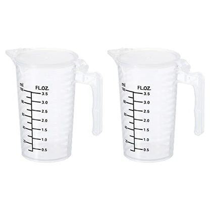 PATIKIL Graduated Beaker, 2 Pack 100ml PP Plastic Liquid Measuring Cup Double Sided Black Graduations with Handle Lid and Spout for Lab Kitchen Home - size: 100ml