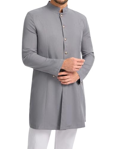 YAOHUOLE Mens Kurta Coats Indian Ethnic Royal Suits Jubba Thobe for Men - color: Gray, size: Large