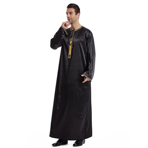 Men's Islamic Arab Kaftans Robe for Eid, Dubai Ramadan Daily Clothes - Muslim Thobe Shirt - color: B Black, size: X-Large