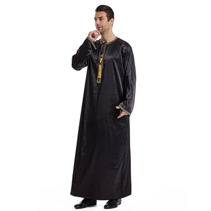 Men's Islamic Arab Kaftans Robe for Eid, Dubai Ramadan Daily Clothes - Muslim Thobe Shirt - color: B Black, size: X-Large