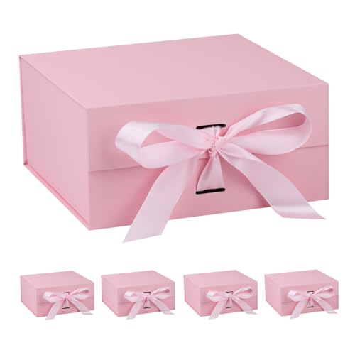 OEMVALATY Pink Gift Box,8x8x4 Inches Gift Boxes with Lids for Presents with Magnetic Closure and Ribbon for Wedding,Storage,Birthday(5-Pack) - color: 08x8x4 Inch-Pink-Pack of 5