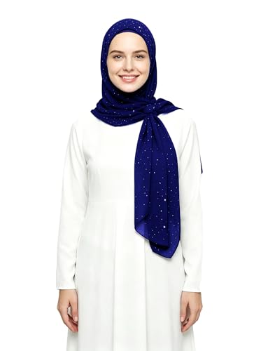 Lina & Lily Sparkle Shimmer Gold Glitter Women's Chiffon Hijab Head Scarf Shawl Wrap Lightweight - color: Royal Blue