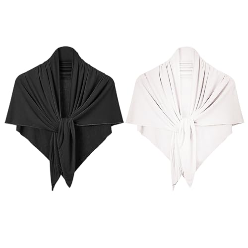 IPENNY 2 Pack Women's Soft Stretch Triangle Hijab Scarf - Self Tie Muslim Head Wrap Shawl Turban Headwrap for Muslim Ramadan - color: Black+white