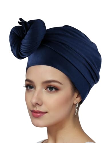 vabovin Head Wraps for Black Women Stretch Jersey Knit Turban Headwrap Solid Color Headscarf Headband Shawl - color: 14- Navy Blue
