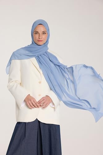 Chiffon Hijab Scarf For Women - Made in Turkiye - color: Blue