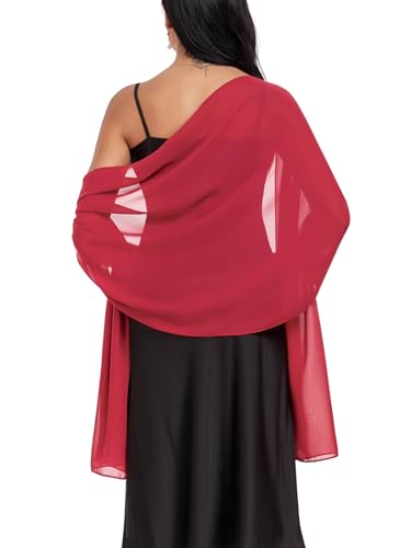 Shawls and Wraps Soft Chiffon Scarve Scarf For Evening Party Dresses Wedding Stole - color: Raspberry Red
