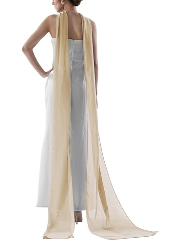 Women's 157 Inch Long Chiffon Neck Scarf Chiffon Veil Scarf Shawl Wrap for Wedding Bridal Evening Bridesmaid Dresses - color: Champagne