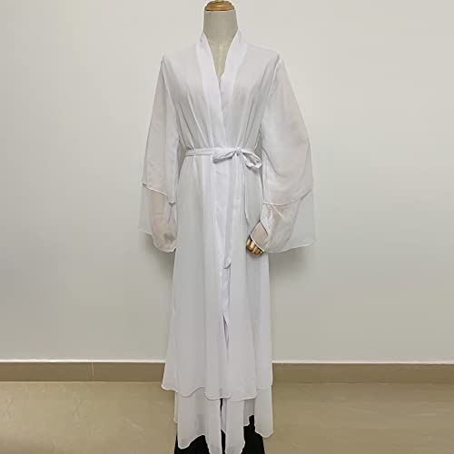 Abayas for Women Muslim Dubai Dress Solid Loose Fit Long Cardigan Islamic Kaftan Robe Open Front Maxi Length - color: White, size: Medium