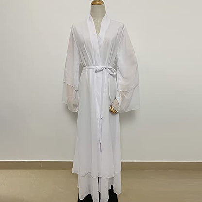 Abayas for Women Muslim Dubai Dress Solid Loose Fit Long Cardigan Islamic Kaftan Robe Open Front Maxi Length - color: White, size: Medium