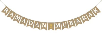 Burlap Ramadan Mubarak Banner - Rustic Ramadan Decorations, Eid Mubarak Party Decor, Muslim Fireplace Mantel Decoration Supplies