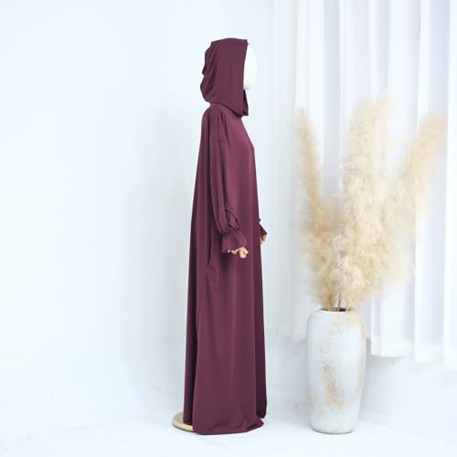 Muslim Dress for Women Pakistani Kaftan Abaya Robe Arabic Islamic Prayer Clothes Dubai Outfits - color: Wine Red