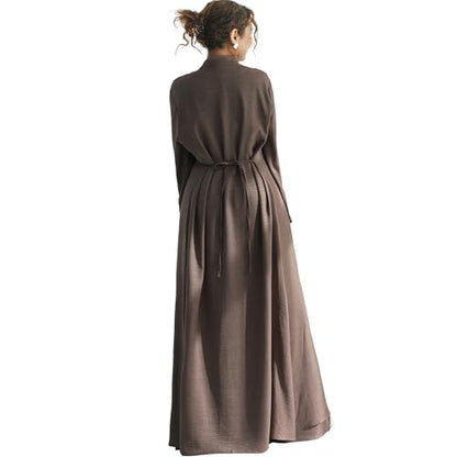 Lenmipot Elegant Middle Eastern Abaya 2pcs Stand Collar Maxi Dress for Women Muslim Jilbab Kaftan Eid Dubai Abaya Outfits - color: Mochaa, size: Large