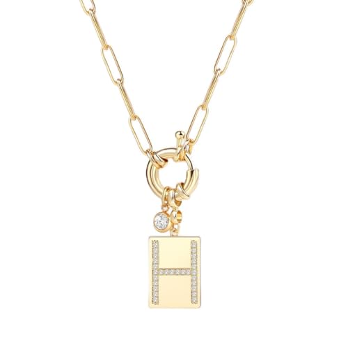 Mint & Lily Gold Initial Necklace for Women – 18K Gold Plated 24” Paperclip Chain with Sparkling Letter Pendant - style: Letter: H