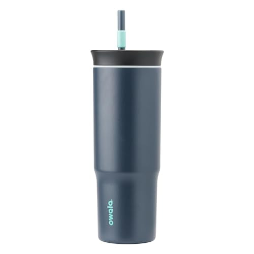 Owala Stainless Steel Triple Layer Insulated Travel Tumbler with Spill Resistant Lid and Straw, BPA Free, 24 oz, Black/Grey (Foggy Tide) - color: Foggy Tide, size: 24 Ounces (Pack of 1)