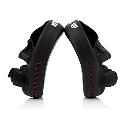 Fairtex FMV13 Maximized Focus Mitts, Muay Thai Kickboxing MMA Punching Pads | Premium Syntek leather shell with multi-layer foam. Curved shape with hook-and-loop wrist strap absorbs trainer strike impact - color: Black