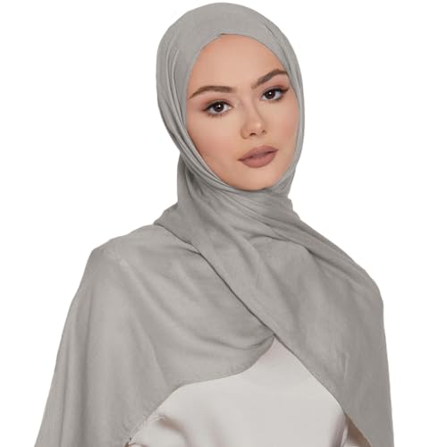 Yeieeo Women's Hijab Lightweight Breathable Solid Color Soft Cotton Hijab for Women Muslim Fashion Scarves - color: Light Gray