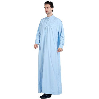 Lenmipot Men's Muslim Clothes Durable Kaftan Robe Dubai Long Gown Ethnic Clothes,1pc Soft Robe - color: B Blue, size: X-Large