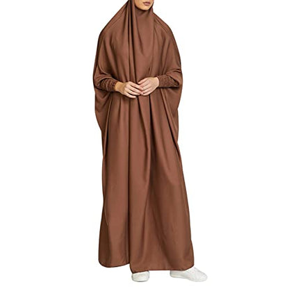 ODIZLI Muslim One Piece Prayer Hijab Dress Women Hooded Abaya Full Cover Islam Dubai Modest Robe - color: Coffee, size: One Size