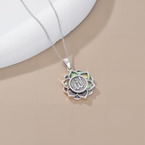 Allah Necklace 925 Sterling Silver Lotus Allah Pendant Arabic Muslim Jewelry for Women Men - style: Style-4
