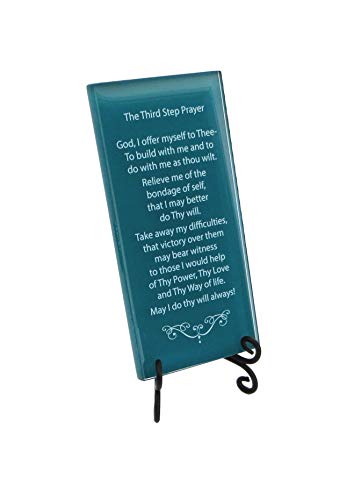 The Third Step Prayer 영감을 주는 유리 명판. 사랑하는 기도는 회복하는 사람들에게 사랑의 지원과 격려를 제공합니다. 접이식 이젤 포함. Lifeforce Glasss. 다크 틸