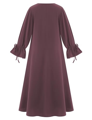 ABEWIP Muslim Dresses for Women Long Sleeve Tie Cuffs Islamic Prayer Dress Abaya Kaftan Dubai Casual Dress - color: Purple, size: Small