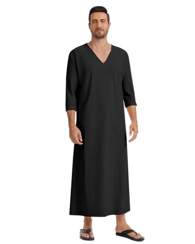 YAOHUOLE Arabic Thobe for Men Islamic Clothing Mens Kaftan Thobe - color: Black, size: Large