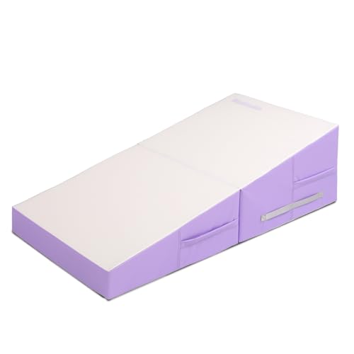 Matladin 48"x24"x14" Tumbling Mat - Folding Gymnastics Cheese Wedge Mat for Kids, Girls Home Training - color: White, Purple
