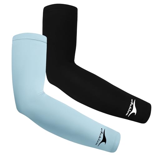 Achiou Cooling Ice Silk Arm Sleeves, Summer UV Sun Protection Compression Sleeves UPF 50+ for Women Volleyball Youth Sports - color: 2 Pairs: 1pair Black,1 Pair Blue
