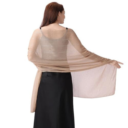 OurLore Chiffon Shawls Wraps for Women Sheer Glitter Scarf Sparkly Rhinestones Shoulder Sarong Cover Up Hijab for Wedding - color: Champagne