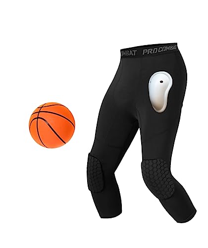 Compression Pants with Knee Pads and Protective Cup for Mens in Baseball Football Lacrosse MMA Basketball and Hockey, Black. - color: Legging With Cup, size: Medium