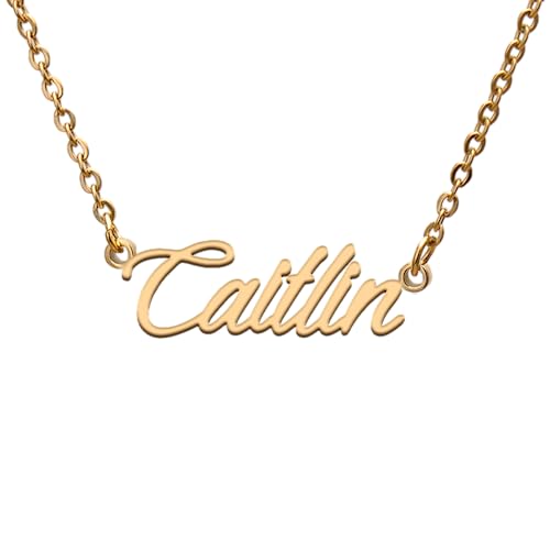Name Tag Necklaces for Her His Friends Familys Relationship Memory Jewelry Gift - style: Gold Color- Caitlin