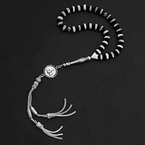 -Prestige Series -2- (33 Beads) Worry Beads-Prayer Beads-Tesbih-Tasbih-Tasbeeh-Misbaha-Masbaha-Subha-Rosary (Natural Tibetan Agate Stone-Allah)