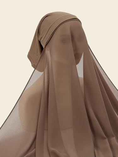 Yeieeo Instant Chiffon Hijab with Undercap (Tube or Bandage Cap), Breathable, no sweat buildup,Solid Chiffon Head Wraps - color: Light Khaki 1