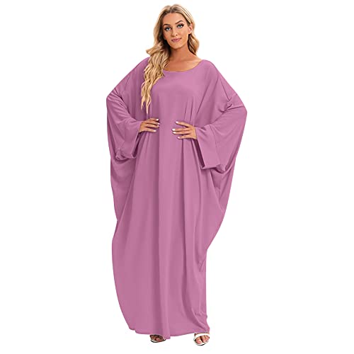 Muslim Dress for Women Pakistani Kaftan Abaya Robe + Hijab Arabic Islamic Prayer Clothes Dubai Outfits - color: Dark Pink Robe