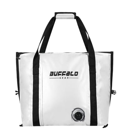 Buffalo Gear Insulated Fish Cooler - 27.5QT 58QT Waterproof Flat Bottom Bag, Leakproof and Fishing Kill Bag - color: White-37QT