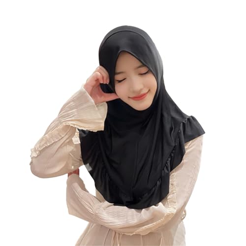 MioCloth Women One Piece Hijabs Elegant Ruffle Trim Soft Beanie Cap Turban Head Wrap Scarf Prayer Veils Headcover - color: Black