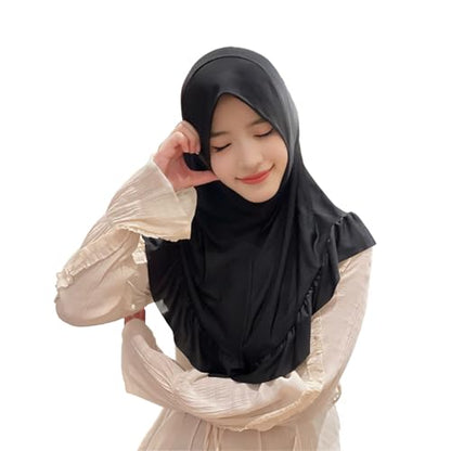 MioCloth Women One Piece Hijabs Elegant Ruffle Trim Soft Beanie Cap Turban Head Wrap Scarf Prayer Veils Headcover - color: Black