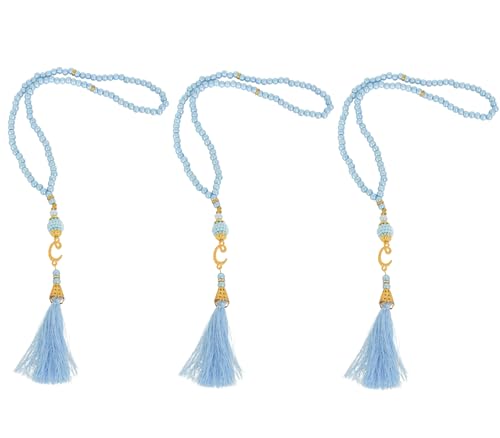 Prien 3 Pcs Prayer Beads, Islamic Gifts, 99 Beads Tasbeeh for Muslim, Islam Dhikr Counter, Bulk Tasbih Gift Set, Rosary for Women Men, Mawlid Favor for Prayer Rug, Ramadan, Hajj, Eid (Light Blue) - color: Light Blue