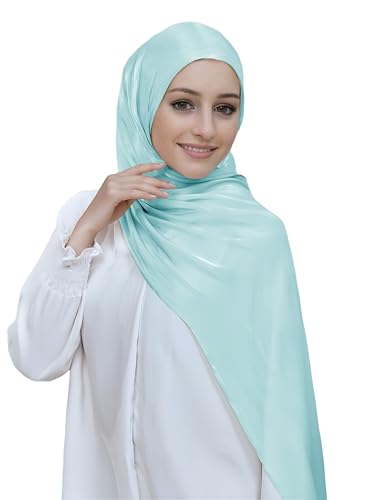 Lina & Lily Sheen Shimmer Women's Crepe Scarf Shawl Wrap Head Hijab Lightweight - color: Aqua Blue