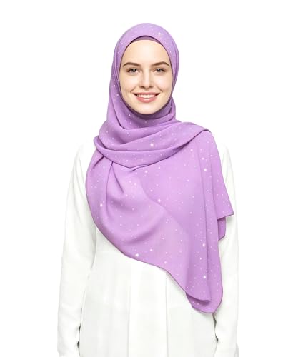 Lina & Lily Sparkle Shimmer Gold Glitter Women's Chiffon Hijab Head Scarf Shawl Wrap Lightweight - color: Lavender