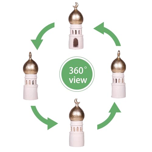 Decorative Mosque Tower with Gold Dome, Hand Painted, 7.87 x 2.95 x 2.95 inches, White and Gold - size: 2.95*2.95*7.87in