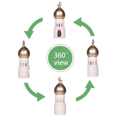 Decorative Mosque Tower with Gold Dome, Hand Painted, 7.87 x 2.95 x 2.95 inches, White and Gold - size: 2.95*2.95*7.87in