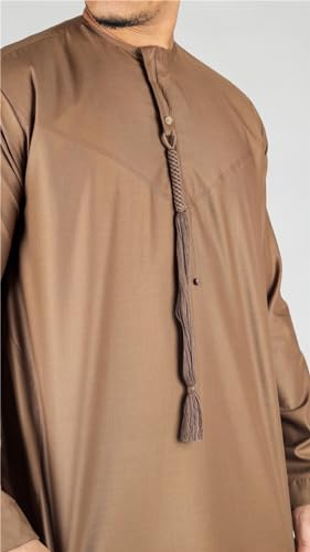 Men's Thobe Emirati Omani Jubba Islamic Clothing Muslim Kaftan Eid Robe Arab String Tassel - color: Bronze Regular, size: 58