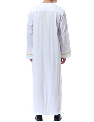 Islamic Mens Clothing Kaftan Maxi-Muslim Male Shirt Long Sleeve Abaya Dubai Cotton… - color: White, size: Medium