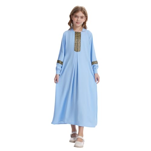 GYQMBT Long Sleeve Muslim Dress for Abaya,Islamic Clothes,Prayer Clothes Robe - color: Blue, size: 120 (5-6 Years)
