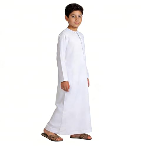 Boys Abaya Kaftan White Kids Thobe Muslim Prayer Clothes Dress Long Sleeve Kids Robe Thobe