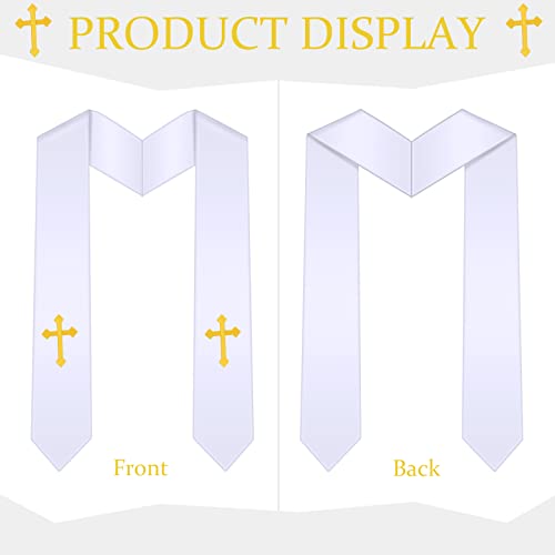 Tarpop Embroidery Clergy Stole Church Pastor Wedding White Traditional Choir Stole with Embroidery Cross for Men Wedding Officiant Priest Robe Accessories